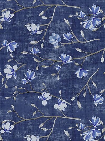 Strong Features, Open Flower, Magnolia Blossom, Texture Wallpaper, Metallic Wallpaper, Delft Blue, Porcelain Blue, Blue Wallpaper, Print Wallpaper