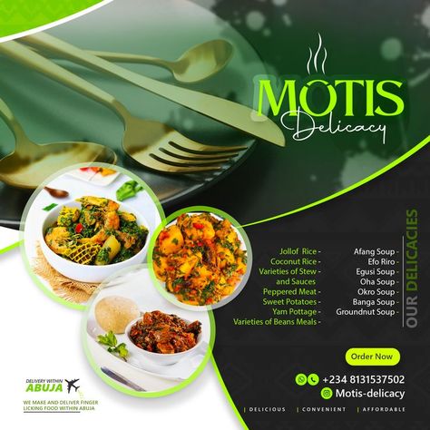 A flyer design showcasing what an online eatery does Restaurant Flyers, Food Flyer Design, Jollof Rice, Flyers Design, Food Flyer, Restaurant Flyer, Flyer Design Inspiration, Birthday Flyer, Coconut Rice