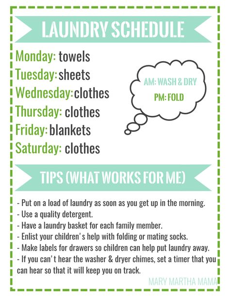 Laundry Schedule Free Printable | AllFreePaperCrafts.com Laundry Schedule, Weekly Cleaning Schedule, Wash Clothes, Home Management Binder, House Cleaning Checklist, How To Make Labels, Weekly Cleaning, Household Cleaning Tips, Cleaning Recipes