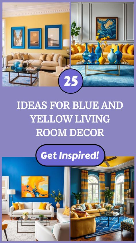 Blue and yellow living room decor ideas with vibrant furnishings and art. Blue And Yellow Living Room Color Scheme, Yellow Living Room Decor Ideas, Yellow And Blue Living Room, Blue And Mustard Living Room, Yellow Living Room Decor, Blue And Pink Living Room, Mustard Living Rooms, Blue And Yellow Living Room, Best Wall Paint