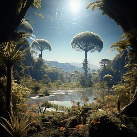 Scifi Planet Concept Art, Alien Landscape Art, Alien Planets Concept Art, Planet Landscape Concept Art, Exoplanets Art, Alien Landscape Concept Art, Sci Fi Planet Concept Art, Alien Ecosystem, Alien Worlds Landscape