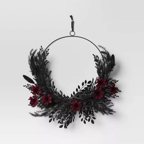 Cosmos And Grass Halloween Wreath - Threshold™ : Target Gothic Wreath, Indoor Halloween Decor, Indoor Halloween Decorations, Wreath Party, Goth Vibes, Witch Wreath, Dark Christmas, Halloween Wall Decor, Forest Decor