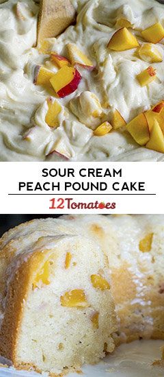 Sour Cream Peach Pound Cake | 12 Tomatoes Peach Pound Cake, Peach Pound Cakes, Dessert Cakes, Sour Cream Pound Cake, Peach Desserts, Peach Cake, Pound Cakes, Peach Recipe, Bundt Cakes Recipes