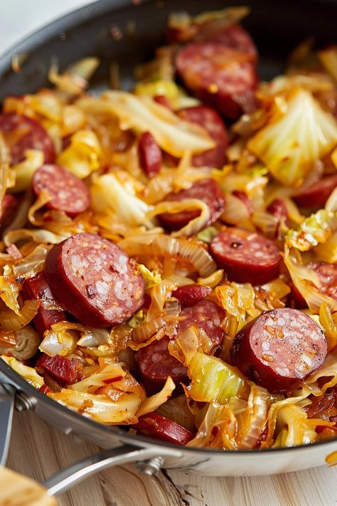 Kielbasa and Cabbage Skillet - Insanely Good Dinner Ideas Soul Food, Sunday Dinner Ideas Soul Food, Sausage And Cabbage Skillet, Texmex Recipes, Fried Cabbage Recipe, Recipe With Sausage, Sausage And Cabbage, Cabbage Skillet, Fried Cabbage With Sausage