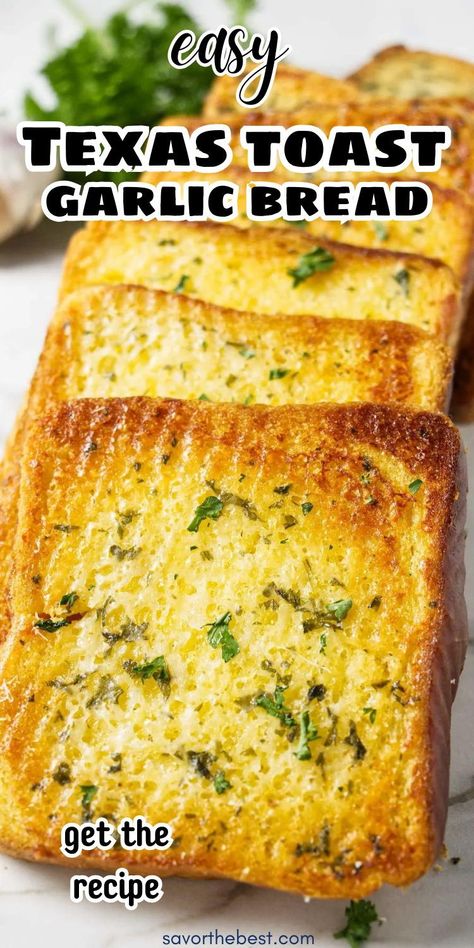 Crisp, crunchy, Texas Toast Garlic Bread is our latest obsession.  Full of garlic-y flavor and served piping hot, this homemade Texas Toast bread is the best accompaniment to any meal! It’s so simple to make and is the perfect spin on classic garlic bread. Homemade Texas Toast, Toast Garlic Bread, Garlic Toast Recipe, Texas Toast Bread, Texas Toast Garlic Bread, Best Homemade Bread Recipe, Garlic Toast, Make Garlic Bread, Homemade Garlic Bread