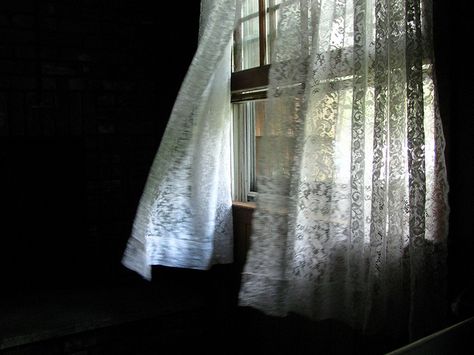 Curtains blowing in the breeze! Curtains Blowing, Watch The World Burn, Nursery Curtains, Old Room, Rustic Curtains, Lace Curtains, Window View, White Curtains, Colorful Curtains