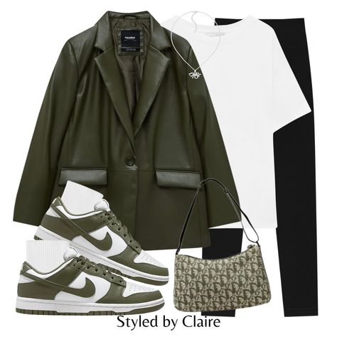 Dior Leggings, Khaki Green Outfit, Khaki Green Blazer, Green Blazer Outfit, Green Outfits For Women, Olive Green Outfit, Chav Outfits, Dunks Outfit, Summer Festival Fashion