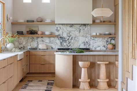 How a Couple Saved $8K on Their Marble Kitchen Backsplash | domino Cameron Duddy, Texas Farmhouse, Marble Backsplash Kitchen, Honed Marble Tiles, Ikea Closet, Cle Tile, Terrazzo Tile, Artistic Tile, Backsplash Kitchen