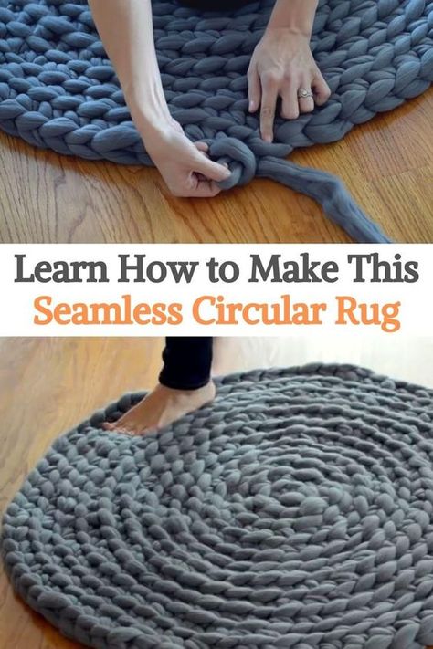 Making A Rug, Chunky Blanket Diy, Rag Rug Diy, Finger Knitting Projects, Diy Knit Blanket, Circular Rug, Braided Rug Diy, Hand Knitting Diy, Finger Crochet