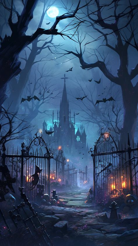 Spooky Castle Aesthetic, Fantasy Phone Background, Ravenloft Art, Halloween Imagem, Vampire Castle, Castle Background, Castle Painting, Gothic Castle, Iphone Wallpaper Landscape