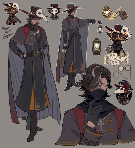 Lol Character Design, Outfit Ideas Art Reference, Outfit Ideas Art, Good Character Design, Character Clothing Ideas, Doctor Art, Character Outfit Ideas, Clothing Design Sketches, Plague Doctor