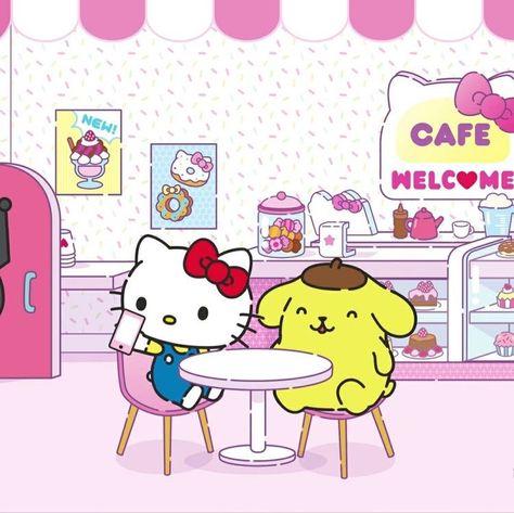 Hello Kitty Pompompurin, Hello Kitty House, Kitty Cafe, Hello Kitty Aesthetic, Hello Kitty And Friends, Hello Kitty Cartoon, Sanrio Wallpaper, Hello Kitty Pictures, Hello Kitty Wallpaper