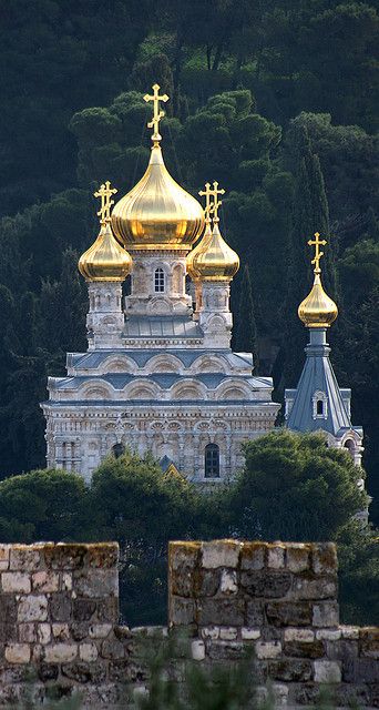 Russian Orthodox Church of St. Mary Magdalene. Photo taken from the walls of Jerusalem. Russian Orthodox Church, St Mary Magdalene, Russian Architecture, Russian Orthodox, Mary Magdalene, Old Churches, Cathedral Church, Church Architecture, Church Building