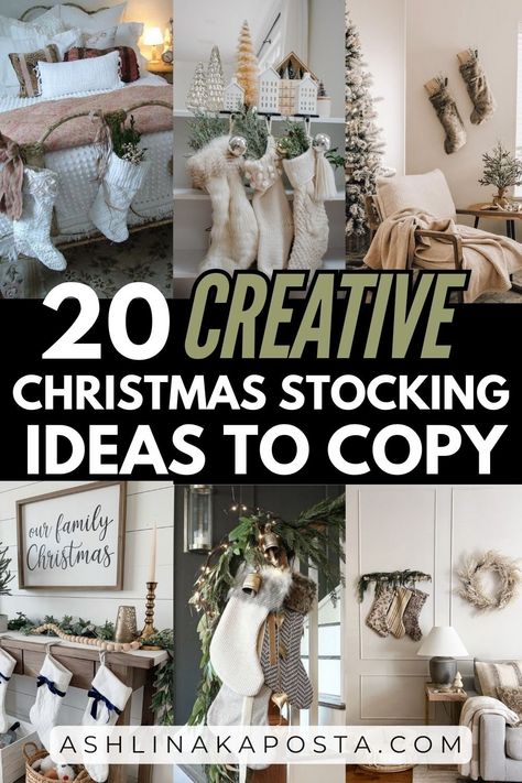 No Fireplace? No problem. Try These 20 Creative Christmas Stocking Hanging Ideas — ASHLINA KAPOSTA Hanging Christmas Stocking Ideas, Christmas Stockings Decorating Ideas, Decorating Christmas Stockings Ideas, Christmas Stocking Hanging Ideas, Stocking Hanging Ideas, Stocking Decorating Ideas Diy, Fur Furniture, Christmas Stocking Decorations, Hanging Christmas Stockings