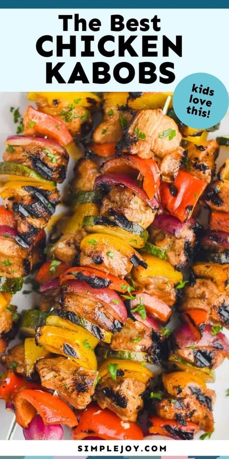 Chicken Kabobs are the exact thing you should throw on the grill this week. The chicken kabob marinade we use will make you fall in love. Best Chicken Kabobs, Chicken Kabob Marinade, Chicken Shish Kabobs, Best Grilled Chicken, Mediterranean Grilled Chicken, Grilled Kabob Recipes, Chicken Kabob Recipes, Grilled Chicken Kabobs, Grilling Kabobs