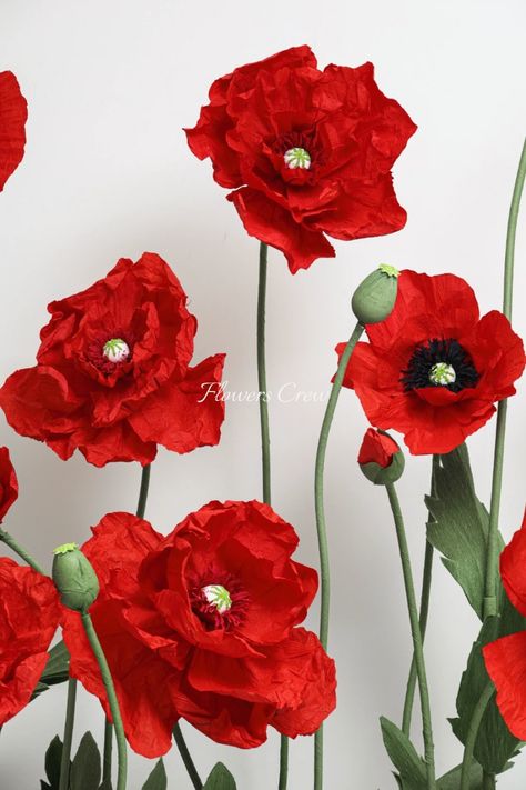 paper red poppies for wedding, party, anniversary decor Crepe Paper Poppy, Decorating A Table, Patriotic Display, Paper Poppies, Colorful Backdrop, Simple Home Decoration, Floating Lanterns, Plain Wall, Poppy Red