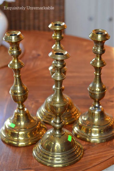 Large Brass Candlesticks Brass Candlesticks Decor, Candlesticks Decor, Home Decor Thrift, Candle Stick Decor, Thrift Store Decor, Red Plates, Glass Votive Holders, Electric Candles, Yard Sales