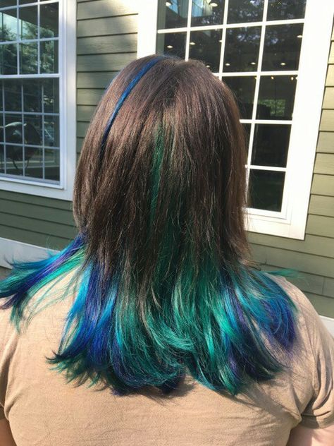 Blue/Green Hair Black Green And Blue Hair, Blue And Green Hair Highlights, Dark Blue And Green Hair, Blue And Green Hair, Blue Hair Highlights, Green Hair Dye, Blue Green Hair, Dyed Hair Blue, Short Hair Highlights