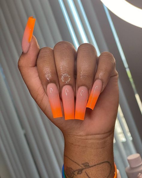 Orange Acrylic Nails, Acrylic Nails Nude, Orange Dream, Tapered Square Nails, Spring Acrylic Nails, Pink Ombre Nails, Gel Nails Diy, Vibrant Nails, French Acrylic Nails