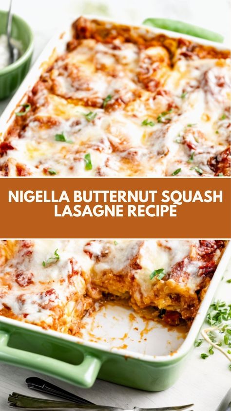 This delicious Nigella-inspired butternut squash lasagna is a cozy, creamy twist on a classic, perfect for a warming family meal. It’s easy to make with everyday ingredients, including sweet caramelized onions, rich ricotta, and fresh basil. This vegetarian lasagna is both nutritious and satisfying—ideal for a simple, comforting dinner. Lasagna Recipe Vegetarian, Butternut Lasagna, Nigella Recipes, Squash Lasagne, Vegetarian Lasagne, Lasagna Recipe With Ricotta, Vegetarian Lasagna Recipe, Nigella Lawson Recipes, Main Dish Meals