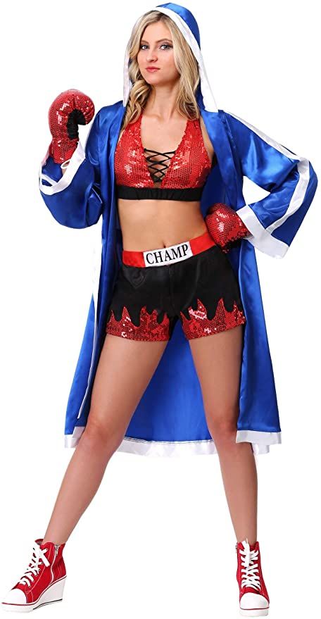 Amazon.com: Women's Knockout Beauty Costume: Clothing Boxers Halloween Costume Girl, Boxer Halloween, Red Converse Outfit, Sequin Bra Top, Costume College, Womens Costume, Sequin Bra, Sports Costume, Halloween Costume Shop