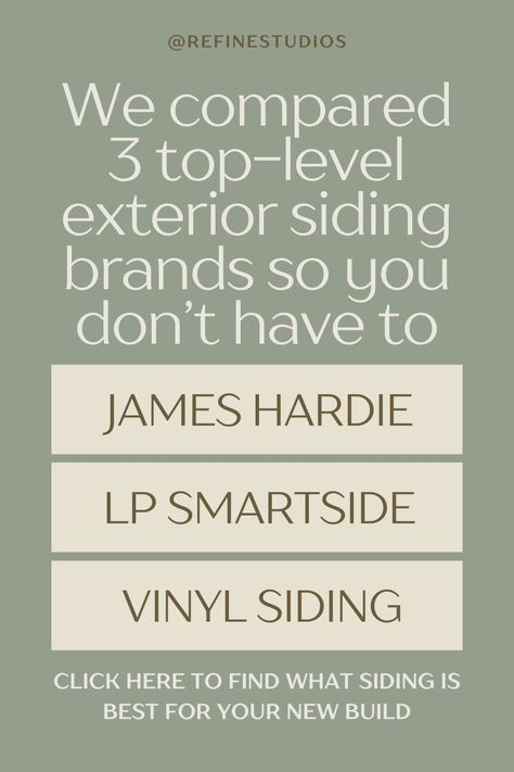 Transform your home’s exterior with the latest in siding trends! Discover how three stylish siding options can enhance your curb appeal and reflect your unique taste. Ready to find your perfect match? Check out my blog post for a deep dive into each style!

#interiordesign #jameshardie #lpsmartside #vinylsiding #newbuildprocess Affordable Siding Exterior, T111 Siding Exterior, Siding Color Combinations, T111 Siding, Lp Siding, Lp Smart Siding, Siding Styles, Siding Options, Siding Colors