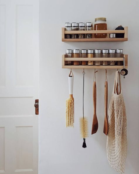 Ikea Spice Shelf, Spice Shelves, Kitchen Spice Storage, Wall Spice Rack, Ikea Spice Rack, Apartment Designs, Spice Shelf, Kitchen Decor Apartment, Spice Storage