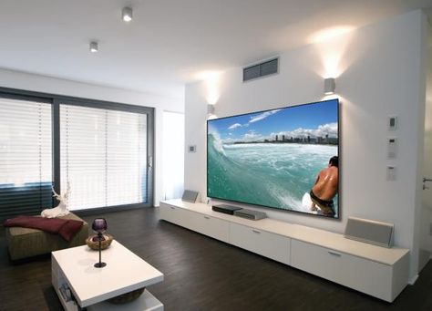 The big picture: Projection screen basics | TV and Home Theater - CNET Reviews Tv Wand, Best Home Theater, Big Screen Tv, Big Tv, Home Theater Setup, House Wiring, Home Theater Speakers, Projection Screen, Home Theater Rooms