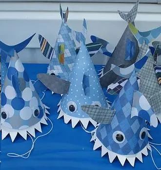 Shark Hat Craft, Shark Party Ideas, Shark Week Crafts, Shark Crafts, Shark Party Favors, Shark Craft, Shark Themed Party, Ocean Birthday Party, Shark Hat