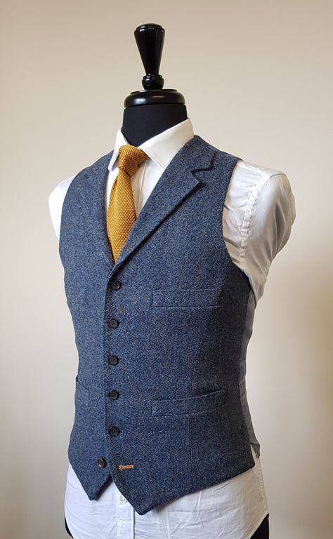 3 Piece Suit in Blue Donegal Tweed — TWEED ADDICT Dressing Men, Tangled Wedding, Men Attire, Groom Suit Grey, Waistcoat Designs, Tweed Wedding, Tweed Wedding Suits, Mens Vest Fashion, Donegal Tweed