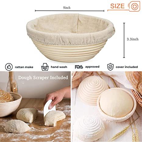 Amazon.com: Farielyn-X 2 Packs 9 Inch Bread Banneton Proofing Basket - Baking Dough Bowl Gifts for Bakers Proving Baskets for Sourdough Lame Bread Slashing Scraper Tool Starter Jar Proofing Box: Home Improvement Banneton Proofing Basket, Proofing Bread, Gifts For Bakers, Bread Proofer, Bread Lame, Handmade Bread, Proofing Baskets, Dough Scraper, Healthy Bread