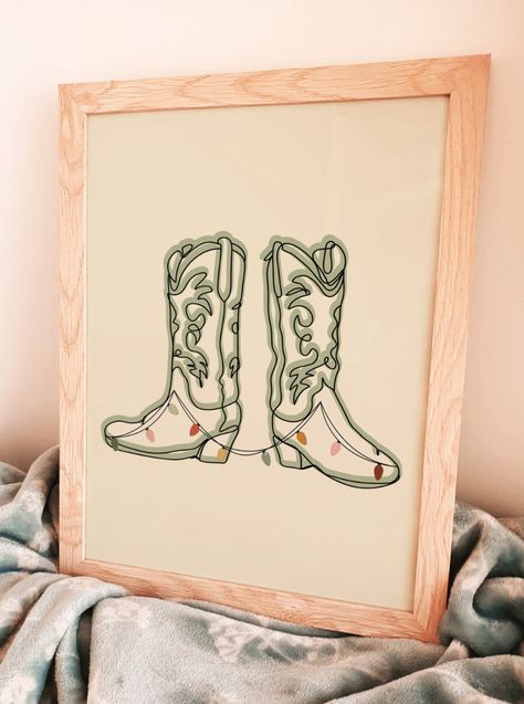 Minimalist Cowboy Boots Line art, Digital Download, Western Print, Christmas Lights Drawing, Cowgirl Printable, Cute Decoration, Green Christmas Lights Drawing, Western Christmas Decorations, Lights Drawing, Holiday Posters, Line Art Digital, Printable Cute, Christmas Apartment, Cowboy Christmas, Western Christmas