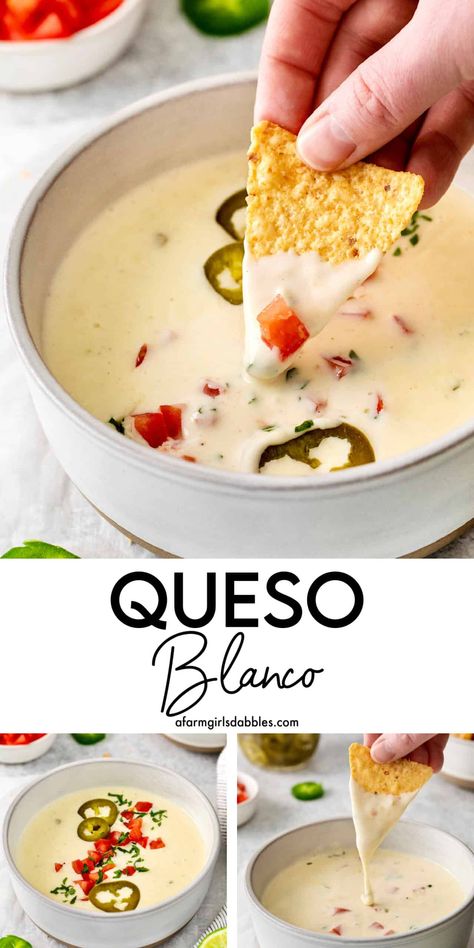 Homemade Queso Blanco, Hot Cheese Dip, Crockpot Queso, Queso Blanco Recipe, Homemade Queso, Queso Blanco Dip, Sausage Patties, Thanksgiving Food Sides, Queso Recipe