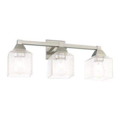 Brushed Nickel Bathroom Lighting, Brushed Nickel Lighting, Transitional Vanity, Glass Vanity, Livex Lighting, Bath Vanity Lighting, Bathroom Light Fixtures, Seeded Glass, Bathroom Remodel Master