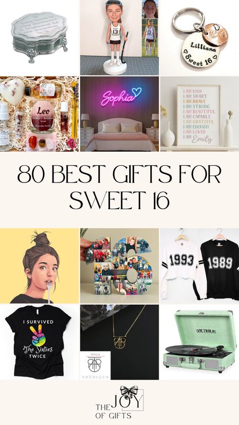 Are you looking for the perfect gift for your teen's sweet 16th birthday? Find it on The Joy of Gifts with this huge sweet 16 gift ideas guide! You'll see great personalized gifts for 16-year-olds, sentimental sweet 16 gift ideas, useful gifts for teenagers, and more! Birthday Gifts For 16 Year Girl, Ideas For Sweet 16 Gifts, Sweet Sixteen Gift Basket Ideas, Best Sweet 16 Gifts, 16th Birthday Ideas For Girls Gifts, Gifts For Sweet 16, Sweet 16 Best Friend Gifts Ideas, 16th Gift Ideas, Sixteenth Birthday Gift Ideas