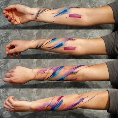 Abstract tattoo on the right forearm. Watercolor Tattoo Sleeve, Brush Tattoo, Abstract Tattoo Designs, Muster Tattoos, Arm Band Tattoo, Tatuaje A Color, Different Tattoos, Best Sleeve Tattoos, Band Tattoo