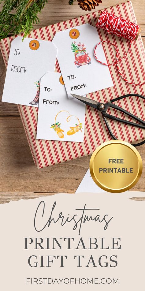 Download free Christmas gift tags printable on your home computer! These farmhouse style printable gift tags add charm and rustic elegance to your Christmas gifts. Each design features unique farmhouse style watercolor images and fun Christmas fonts. #freeprintables #farmhouse #templates #vintage #firstdayofhome Free Printable Neighbor Christmas Gift Tags, Free Printables Christmas Tags, Christmas Tags Printable Free Templates, Printable Christmas Tags Free, Free Christmas Gift Tags Printable, Gift Tag Template Free Printable, Free Printable Christmas Tags, Free Christmas Gift Tags, Free Holiday Gift Tags