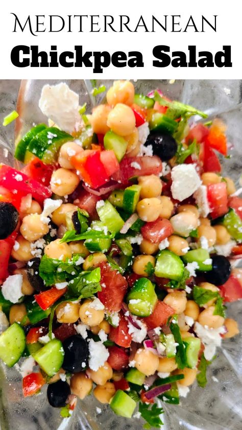 Healthy Mediterranean Chickpea Salad For Summer - Chic Pea Salad, Balanced Salad, Salad For Summer, Chickpea Salad Recipe, Greek Chickpea Salad, Mediterranean Chickpea, Pea Salad Recipes, Mediterranean Chickpea Salad, Chickpea Salad Recipes