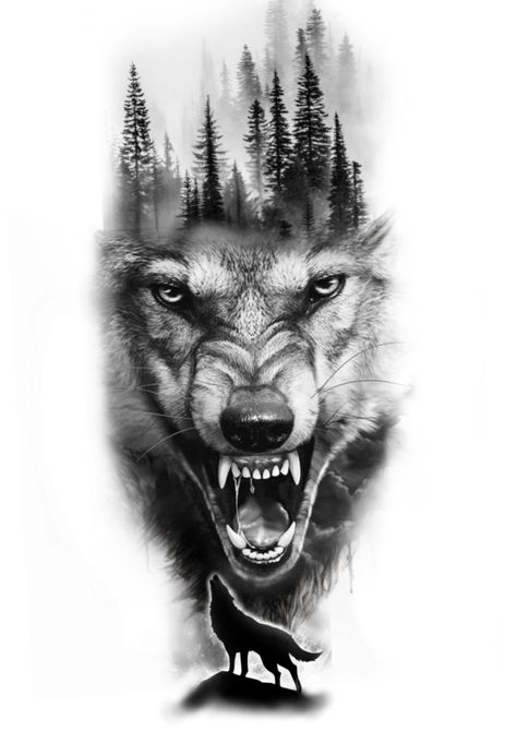 Wolves Tattoo Men, Wolf Pack Tattoo Men, Forest Wolf Tattoo Design, Wolf Realism Tattoo Design, Wolves Tattoo, Wolf Scene Tattoo, Cloud Tattoos, Wolves In Forest Tattoo, Wolf Tattoos Men