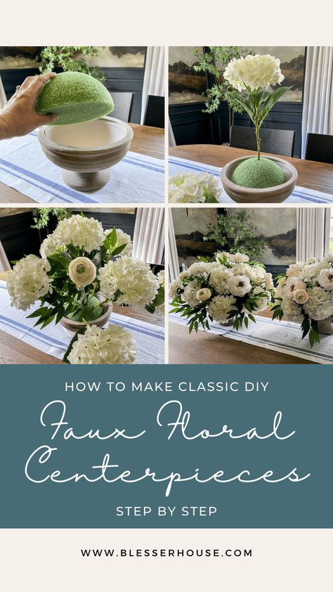 How to make classic DIY flower arrangements for centerpieces in this step-by-step tutorial using realistic faux flowers. Fake Floral Arrangements Diy, Faux Floral Centerpieces, Fake Floral Arrangements, Faux Flower Arrangements Diy, Fake Flower Arrangements Diy, Fake Flower Centerpieces, Faux Flower Centerpiece, Flower Centerpieces Diy, Diy Floral Centerpieces