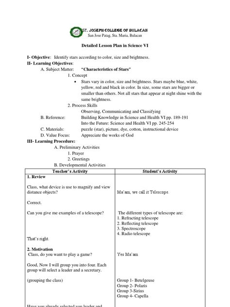 Lesson Plan #3: Characteristics of Stars Filipino Lesson, Lesson Plan In Filipino, Grade 1 Lesson Plan, Essay Starters, Education Goals, Solar System Activities, Lesson Plan Examples, Lesson Plan Sample, Earth's Atmosphere