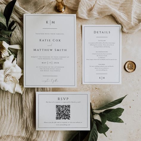 This modern minimalist DIY wedding invitation suite template with monogram features modern calligraphy script, simple typography, and timeless elegance.  The design is fully editable (including fonts, wording, and colors) and easy to personalize using Templett, a free online design platform that works in your browser with no software downloads necessary.  Use the link below to try before you buy! --------------------------------------- TRY BEFORE YOU BUY WITH FREE DEMO! ------------------------- Invite Suite, Minimalist Wedding Invitation, Minimalist Wedding Invitations, Minimal Wedding, Modern Invitation, Wedding Invitation Sets, Printable Wedding, Modern Wedding Invitations, Wedding Invite