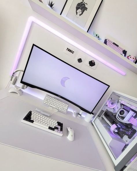 Gaming Desk Setup Ideas, Aesthetic Gaming Room, Desk Setup Ideas, Aesthetic Gaming, Setup Pc, Games Room Inspiration, Pc Gaming Desk, Gaming Desk Setup, Gamer Setup