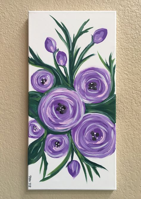 East Flowers To Paint, Painting Ideas On Canvas Simple Flowers, Purple Painting Ideas On Canvas, Flower Canvas Painting Easy, Simple Painted Flowers, Easy Flowers To Paint, Simple Flowers Painting, Purple Painting Ideas, Painting Ideas On Paper