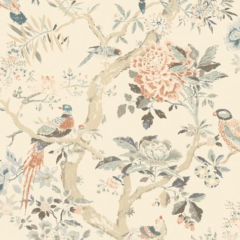 Peel And Stick Wallpaper Vintage, Kitchen Wallpaper Ideas Accent Wall, Pheasant Wallpaper, Peel And Stick Wallpaper Bedroom, Wallpaper With Birds, French Country Wallpaper, Paper Bathroom, Academia Office, Traditional Dining Rooms