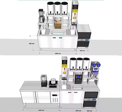 Free 3D design and full set of milk tea machines supply Bubble Tea Interior Design, Milk Tea Shop Design Interior, Small Boba Tea Shop Interior Design, Small Milk Tea Shop Design, Bubble Tea Shop Equipment, Small Milktea Shop Counter Design, Shop Counter Design, Bistro Interior, Commercial Kitchen Design