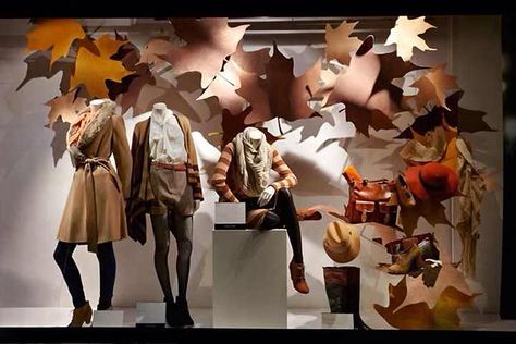 Fall Autumn Window Display, Display Visual Merchandising, Fall Windows, Window Display Retail, Visual Merchandising Displays, Window Display Design, Retail Windows, Autumn Display, Store Windows