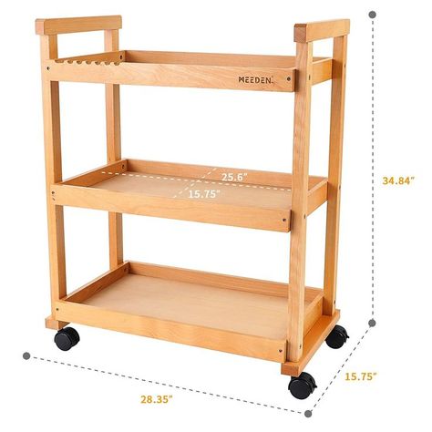 MEEDEN Art Cart Storage Organizer, 3-Tier Rolling Utility Studio Taboret with Caster Wheels, Multifunctional Storage Trolley Shelving Unit on Wheels, Solid Beechwood Art Supplies Studio Cart Classroom Classe D'art, Folding Cart, Organization Cart, Rolling Utility Cart, Craft Cart, Art Supplies Storage, Rolling Storage Cart, Storage Trolley, Home Coffee Bar