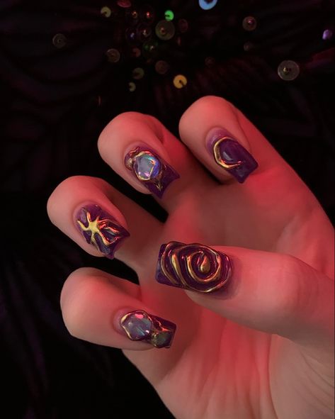 𝑛𝑎𝑖𝑙𝑠: 𝑜𝑘𝑎𝑦𝑛𝑜𝑔𝑡𝑖  ➵ whimsigoth grunge nails inspo Whimsy Goth Nails, Whimsigoth Nails, Amethyst Nails, Earthy Nails, Love Stick, Witch Nails, Witchy Nails, Gel Powder, Glamour Nails