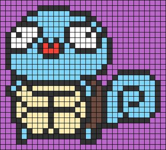 Alpha pattern #52207 | BraceletBook Perler Beads Squirtle, Derpy Pokemon Cross Stitch, Derpy Pokemon Pixel Art, Grid Art Design, Rilakkuma Pixel Art, Nerd Pixel Art, Pokemon Alpha Pattern, Pixel Art Pattern 32x32, Derpy Pokemon